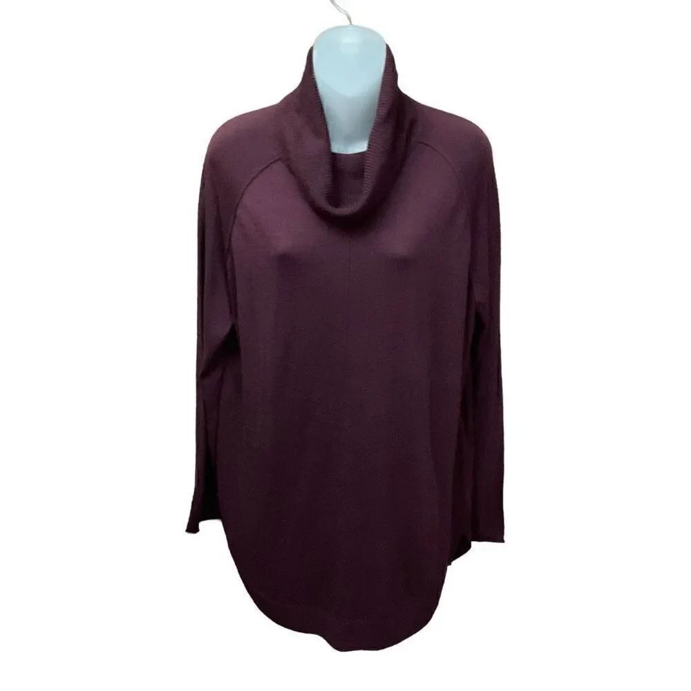 Caslon Sweater Tunic Cowl Neck Maroon Burgundy Curved Hem Side Slits Medium